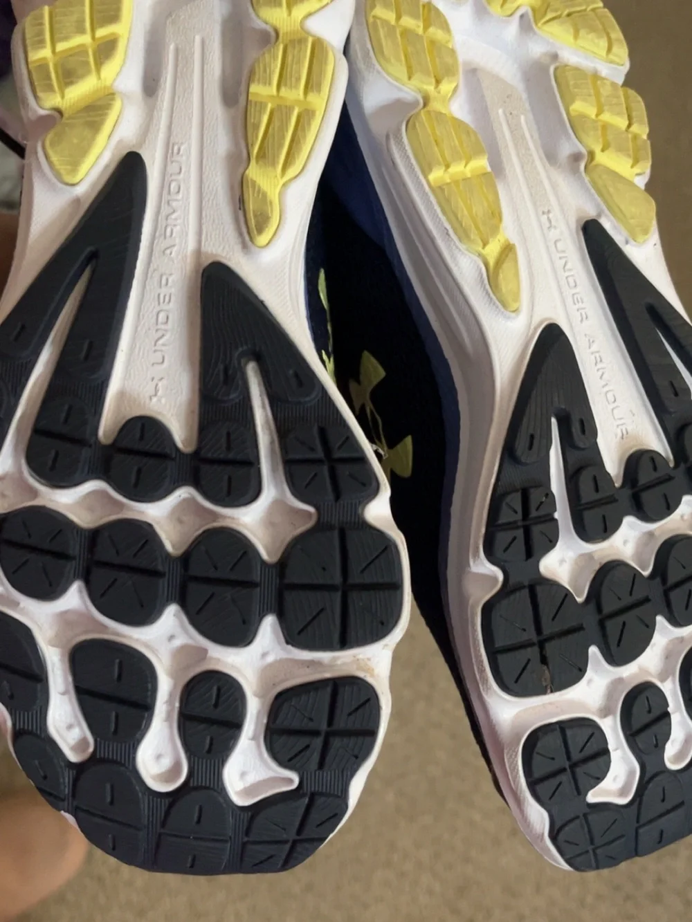 Under Armour womens Navy and Yellow Lace-Up Athletic Sneakers